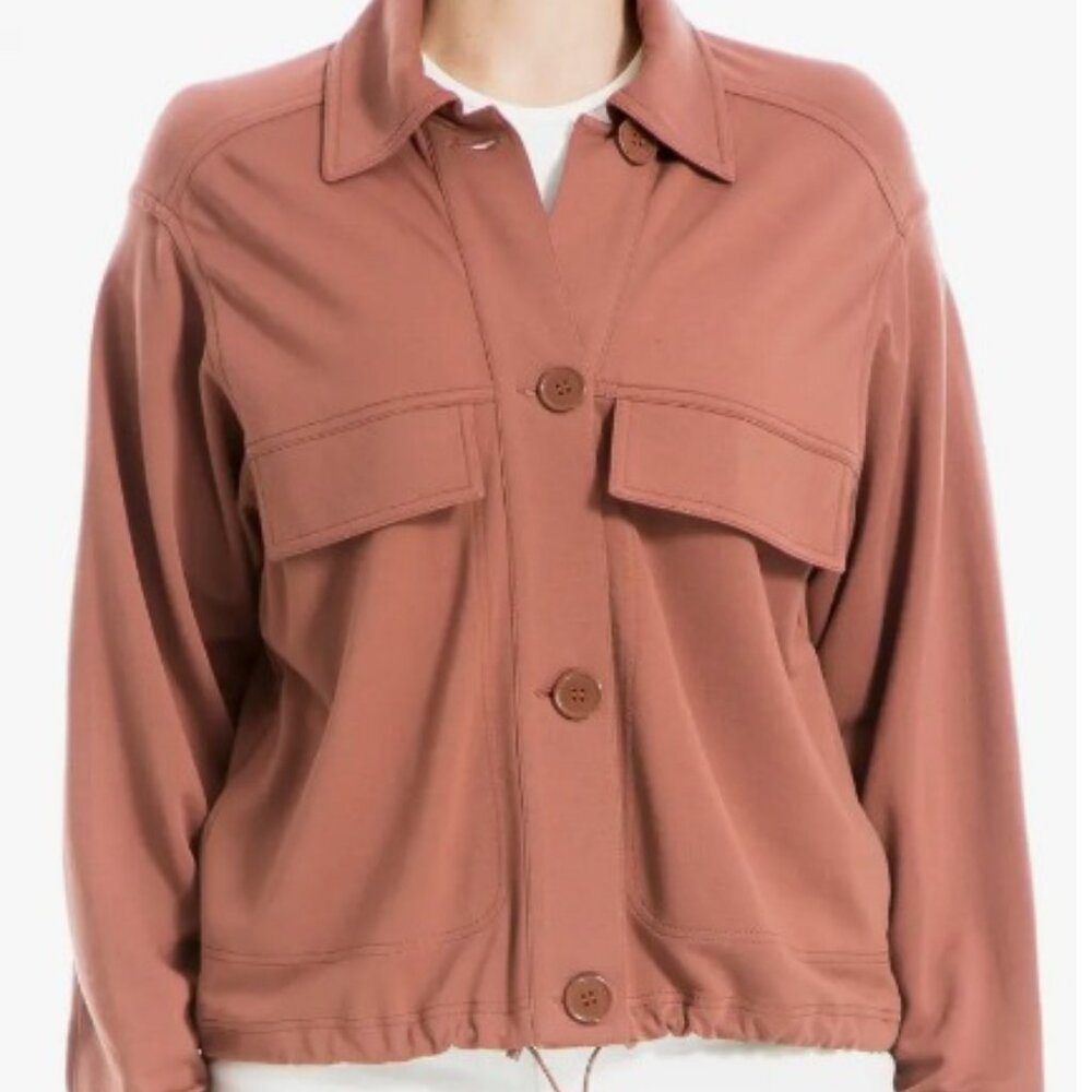 Max Studio Ponte Knit 2 pocket Drawstring Camel color Jacket sz L NWT  B21